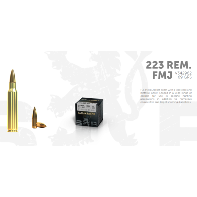 S&B .223R 69G FMJ, 100 ptr (Tyngre Kula)