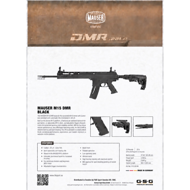 Mauser M-15 DMR Black .22 Lr 45cm